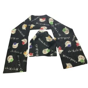 Hat Scarf Set Girls Black‎ White Hello Kitty Style Fleece Kids Winter Warm